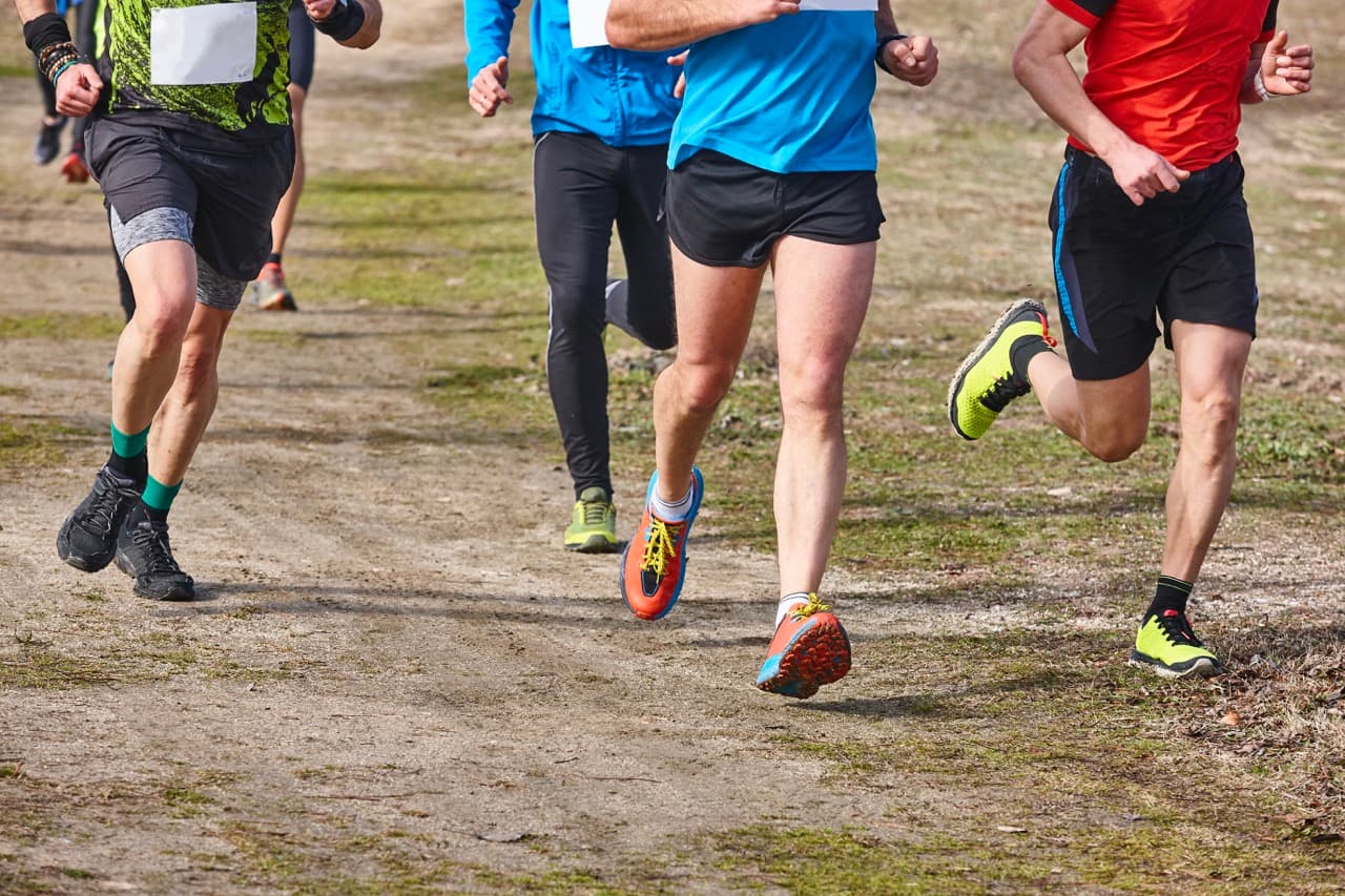 Athletes racing cross-country